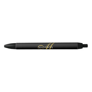 Moderne elegante Monogram Gold Script Black Kugelschreiber
