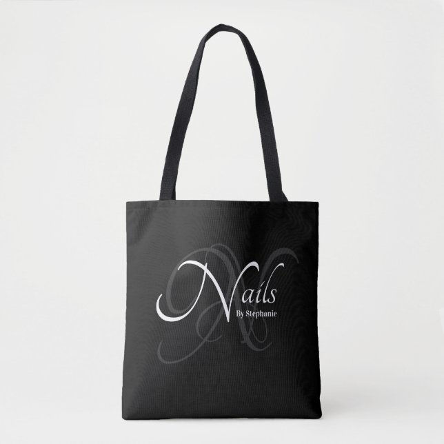 Moderne elegante Monogram Name Nail Artist Black (Vorderseite)