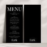 Moderne, elegante Monogram-Schwarz-weiße Hochzeit Menükarte<br><div class="desc">Feiern Sie die zeitlose Schönheit der Liebe mit meiner exquisiten Premium Classic Modern Elegant Names / Monogram Black & White Wedding Collection. Steigen Sie ein in den besonderen Tag und genießen Sie die neue Eleganz und den Charme Ihrer gemeinsamen Reise. Bei Phrosne Ras Design Zazzle verstehen wir, dass jedes Detail...</div>