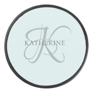 Moderne elegante Monogram Script Aqua Blue Eishockey Puck