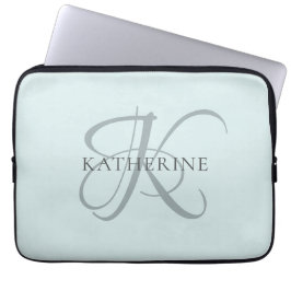 Moderne elegante Monogram Script Aqua Blue Laptopschutzhülle
