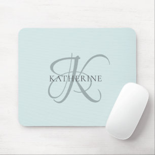 Moderne elegante Monogram Script Aqua Blue Mousepad