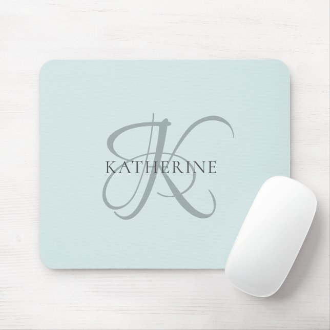 Moderne elegante Monogram Script Aqua Blue Mousepad (Mit Mouse)