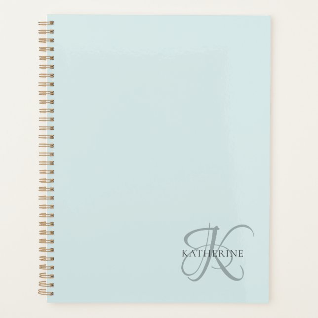 Moderne elegante Monogram Script Aqua Blue Planer (Vorderseite)