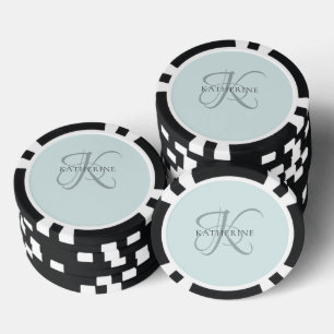 Moderne elegante Monogram Script Aqua Blue Pokerchips