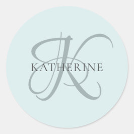 Moderne elegante Monogram Script Aqua Blue Runder Aufkleber