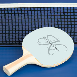 Moderne elegante Monogram Script Aqua Blue Tischtennis Schläger