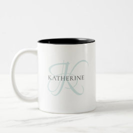 Moderne elegante Monogram Script Aqua Blue Zweifarbige Tasse