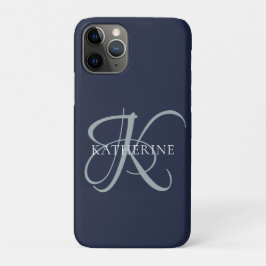 Moderne elegante Monogram Script Navy Blue Case-Mate iPhone Hülle