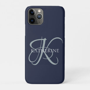 Moderne elegante Monogram Script Navy Blue Case-Mate iPhone Hülle