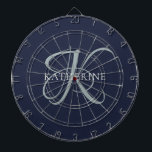 Moderne elegante Monogram Script Navy Blue Dartscheibe<br><div class="desc">Das elegante Design bietet Ihnen einen Einstieg in ein wunderschönes Kalligraphieskript mit Schnörkeln,  die Ihren Familiennamen umhüllen. Es ist ein großartiges Geschenk für Großmutter,  Geburtstag,  Muttertag oder jeden anderen Familienurlaub.</div>