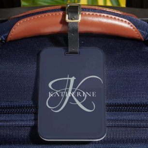 Moderne elegante Monogram Script Navy Blue Gepäckanhänger