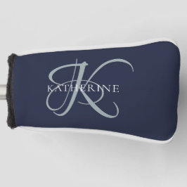 Moderne elegante Monogram Script Navy Blue Golf Headcover