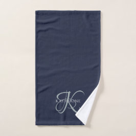Moderne elegante Monogram Script Navy Blue Handtuch