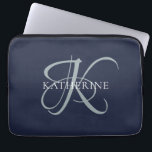 Moderne elegante Monogram Script Navy Blue Laptopschutzhülle<br><div class="desc">Das elegante Design bietet Ihnen einen Einstieg in ein wunderschönes Kalligraphieskript mit Schnörkeln,  die Ihren Familiennamen umhüllen. Es ist ein großartiges Geschenk für Großmutter,  Geburtstag,  Muttertag oder jeden anderen Familienurlaub.</div>