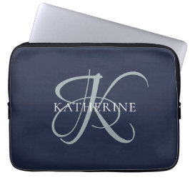 Moderne elegante Monogram Script Navy Blue Laptopschutzhülle