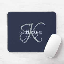 Moderne elegante Monogram Script Navy Blue Mousepad