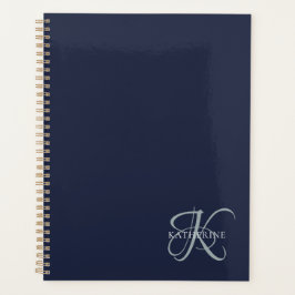 Moderne elegante Monogram Script Navy Blue Planer