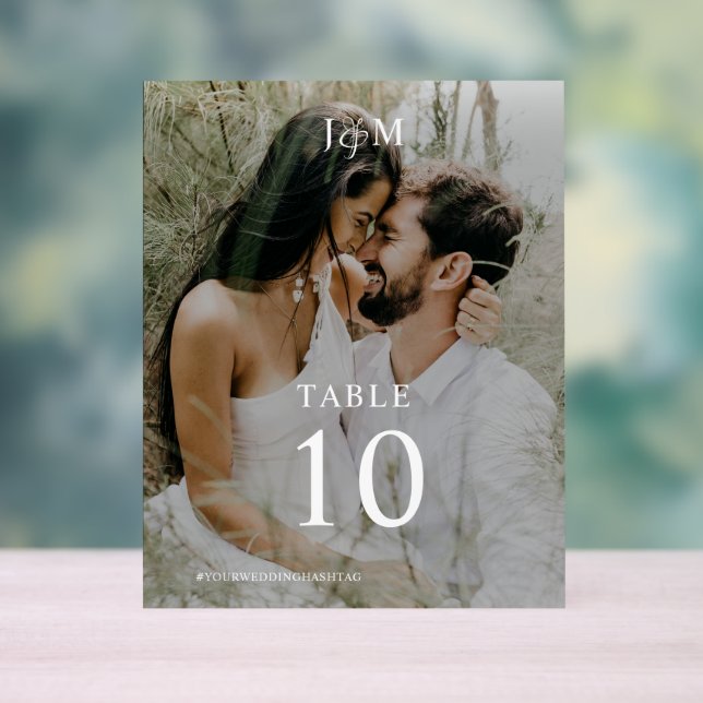 Moderne elegante Monogram Wedding Foto Tischnummer Acrylschild (Neutral)