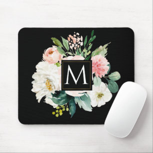Moderne, elegante Monogramm-Aquarellblume Mousepad