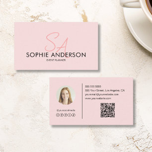 Moderne elegante Monogramm-Foto-QR-Rosa Visitenkarte