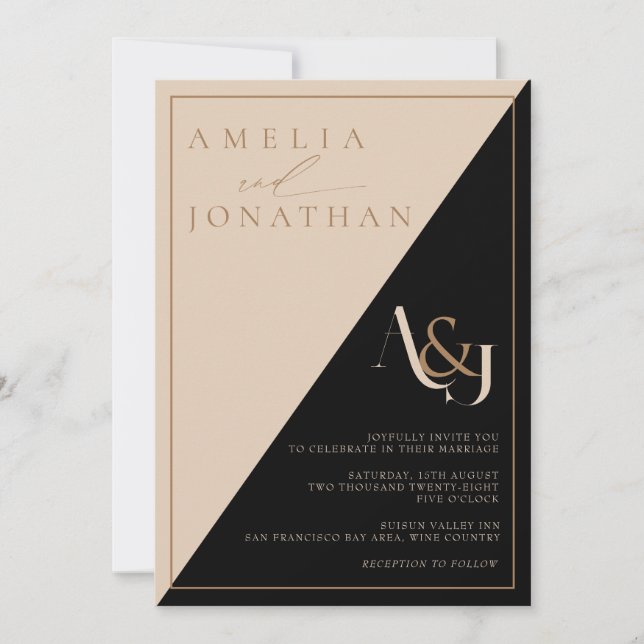 Moderne, elegante Monogramm-Hochzeit Einladung (Vorderseite)