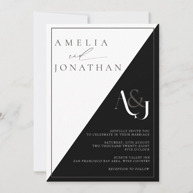Moderne, elegante Monogramm-Hochzeit Einladung (Vorderseite)