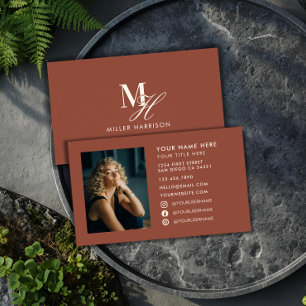 Moderne elegante Monogramm-Luxus-Foto Terrakotta Visitenkarte