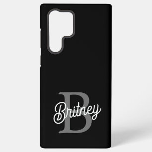 Moderne elegante Monogramm-Name Schwarz Grau Schri Samsung Galaxy Hülle