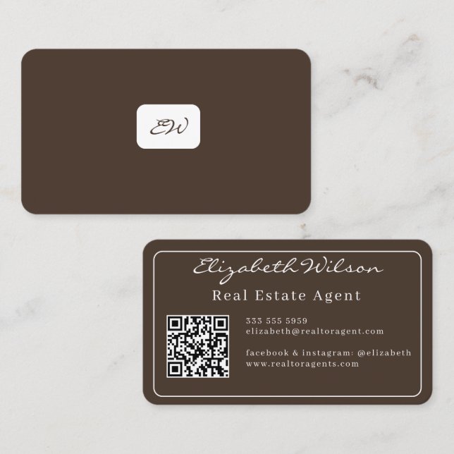 Moderne elegante monogrammierte QR-Code-Geschäftsk Visitenkarte (Vorne/Hinten)