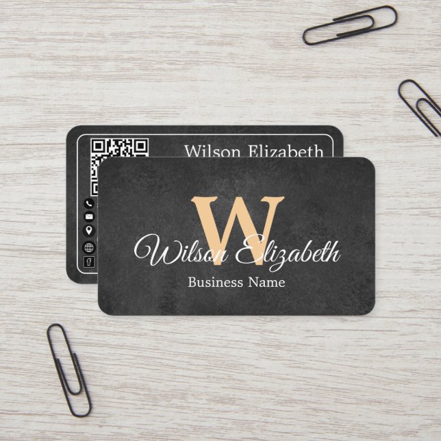 Moderne elegante monogrammierte QR-Code Visitenkar Visitenkarte (Vorderseite/Rückseite Beispiel)