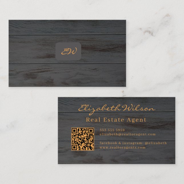 Moderne elegante monogrammierte QR-Code Visitenkar Visitenkarte (Vorne/Hinten)
