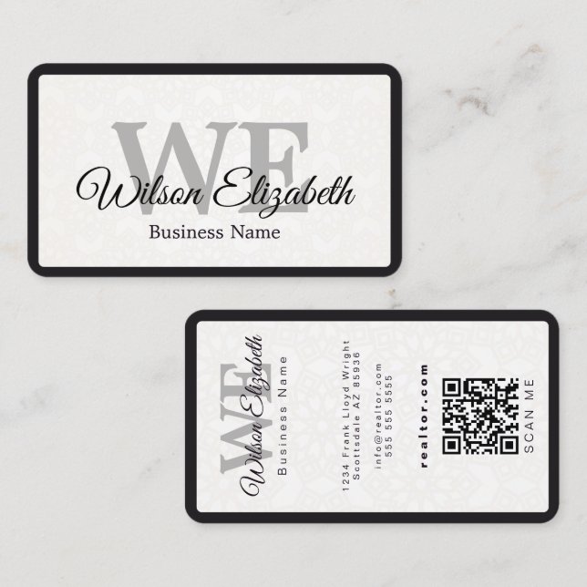Moderne elegante monogrammierte QR-Code Visitenkar Visitenkarte (Vorne/Hinten)