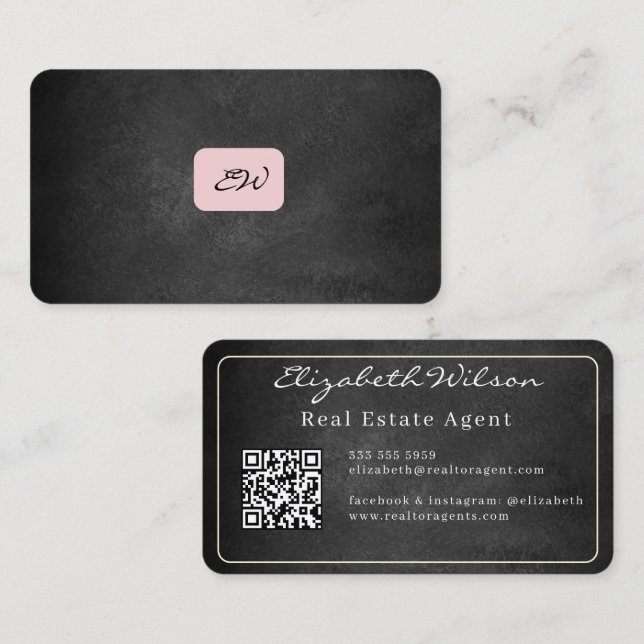 Moderne elegante monogrammierte QR-Code Visitenkar Visitenkarte (Vorne/Hinten)