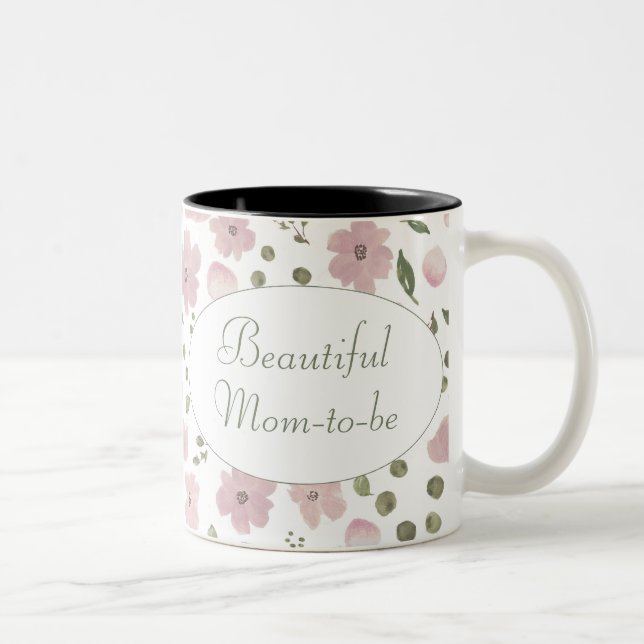 Moderne Elegante Mother-to-be-Day Pink-Flora-Tasse Zweifarbige Tasse (Rechts)