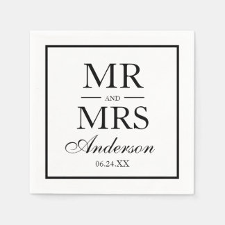 Moderne Elegante Mr. and Mrs Wedding BW Serviette