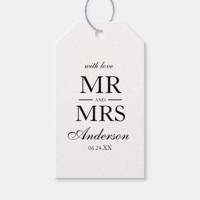 Moderne Elegante Mr. and Mrs Wedding WB Geschenkanhänger (Vorderseite)