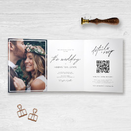 Moderne Elegante Multi-Foto QR Code Hochzeit Dreifach Gefaltete Einladung