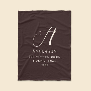 Moderne elegante Name & Monogramm Dunkelbraun Fleecedecke