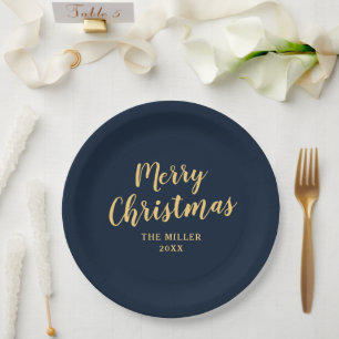 Moderne elegante Navy-Blau Frohe Weihnachten Pappteller