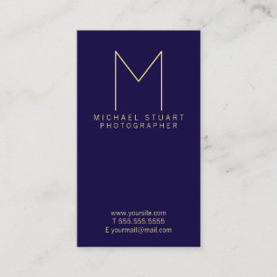 Moderne elegante Navy Blue and Gold Monogram Visitenkarte