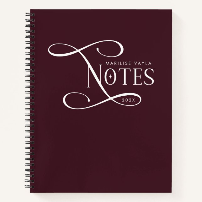 Moderne elegante Notizen Personalisiert Bordeaux Notizbuch (Vorderseite)