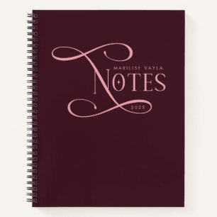 Moderne elegante Notizen Personalisiert Burgunder  Notizbuch
