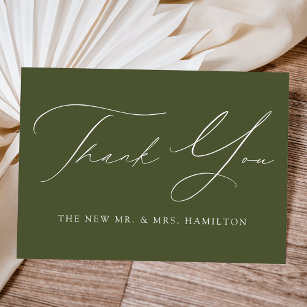 Moderne elegante Olive Green Wedding Dankeskarte