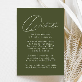 Moderne elegante Olive Green Wedding Details Begleitkarte