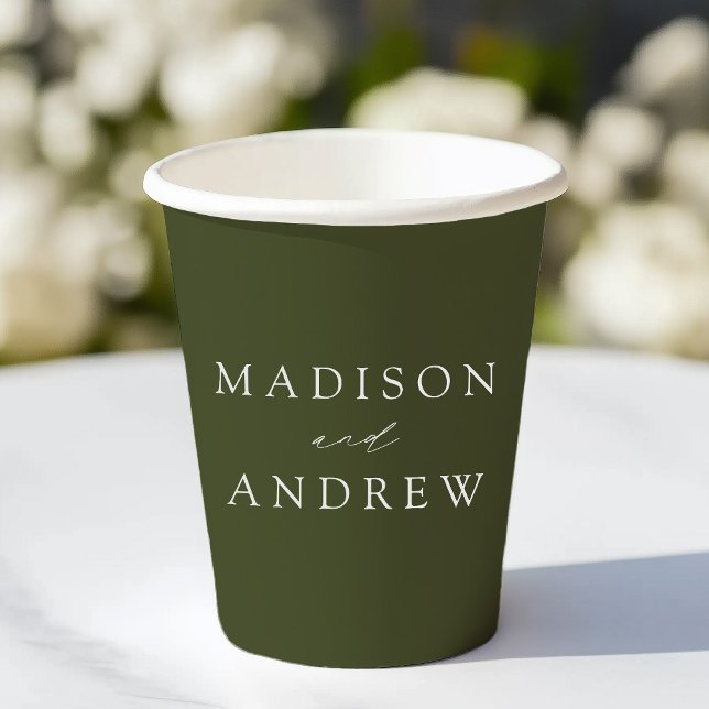 Moderne elegante Olive Green Wedding Pappbecher (Von Creator hochgeladen)