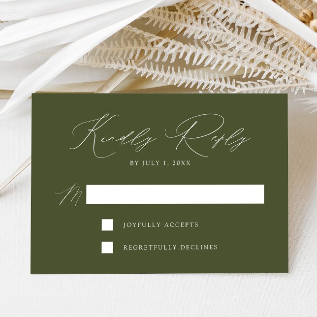 Moderne elegante Olive Green Wedding RSVP Karte (Von Creator hochgeladen)