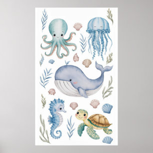 Moderne, elegante pastellfarbene Wasserfarben Meer Poster