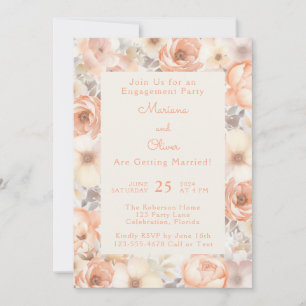Moderne elegante Peach Beige Floral Engagement Par Einladung