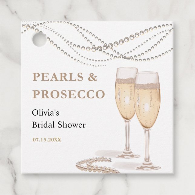 Moderne Elegante Perlen & Prosecco Brautparty Geschenkanhänger (Vorderseite)